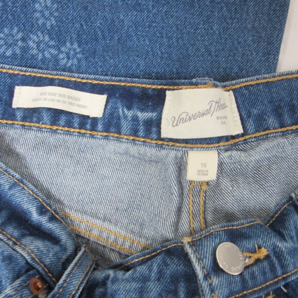 Universal Thread Jeans Mid-Rise Embroidered Daisy 90's Baggy Denim Size 16 NWT - Picture 5 of 13